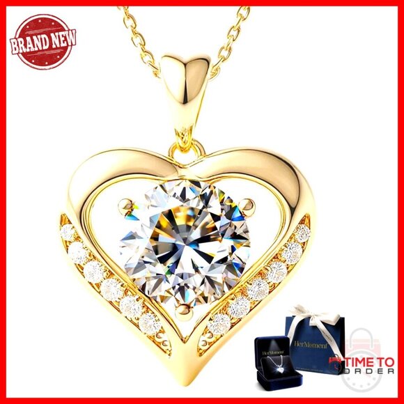 Moissanite Double Heart Pendant Necklace for Women in Yellow  14k Gold Heart Necklace Moissanite Pendant Elegant Anniversary Gift